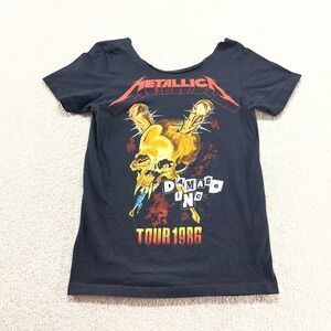 Metallica Shirt Women Medium Black Damage Inc Tour 1986 Graphic Cut Neck Retro